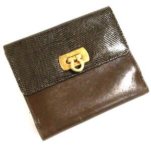 Salvatore Ferragamo Brown Leather Vintage Bi-Fold Wallet, Gancini Closure Luxury